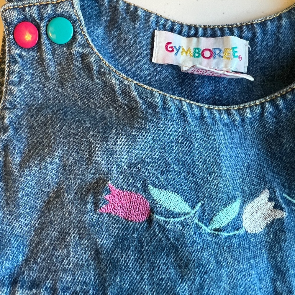 Vintage Gymboree Blue Denim Dress Jumper with Colorful Embroidery Size XS - Picture 2 of 7